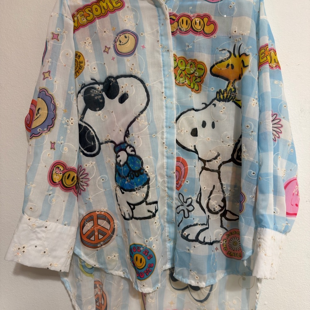 Colorful Snoopy and Woodstock Sheer Shirt